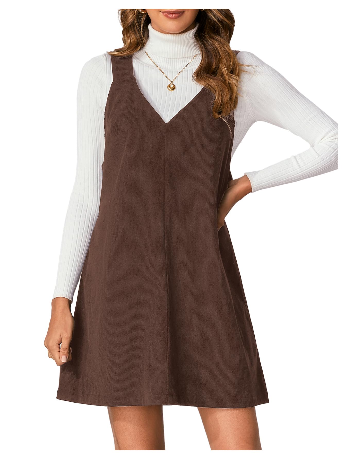 WomenS V Neck Corduroy Pinafore Overall Mini Dress