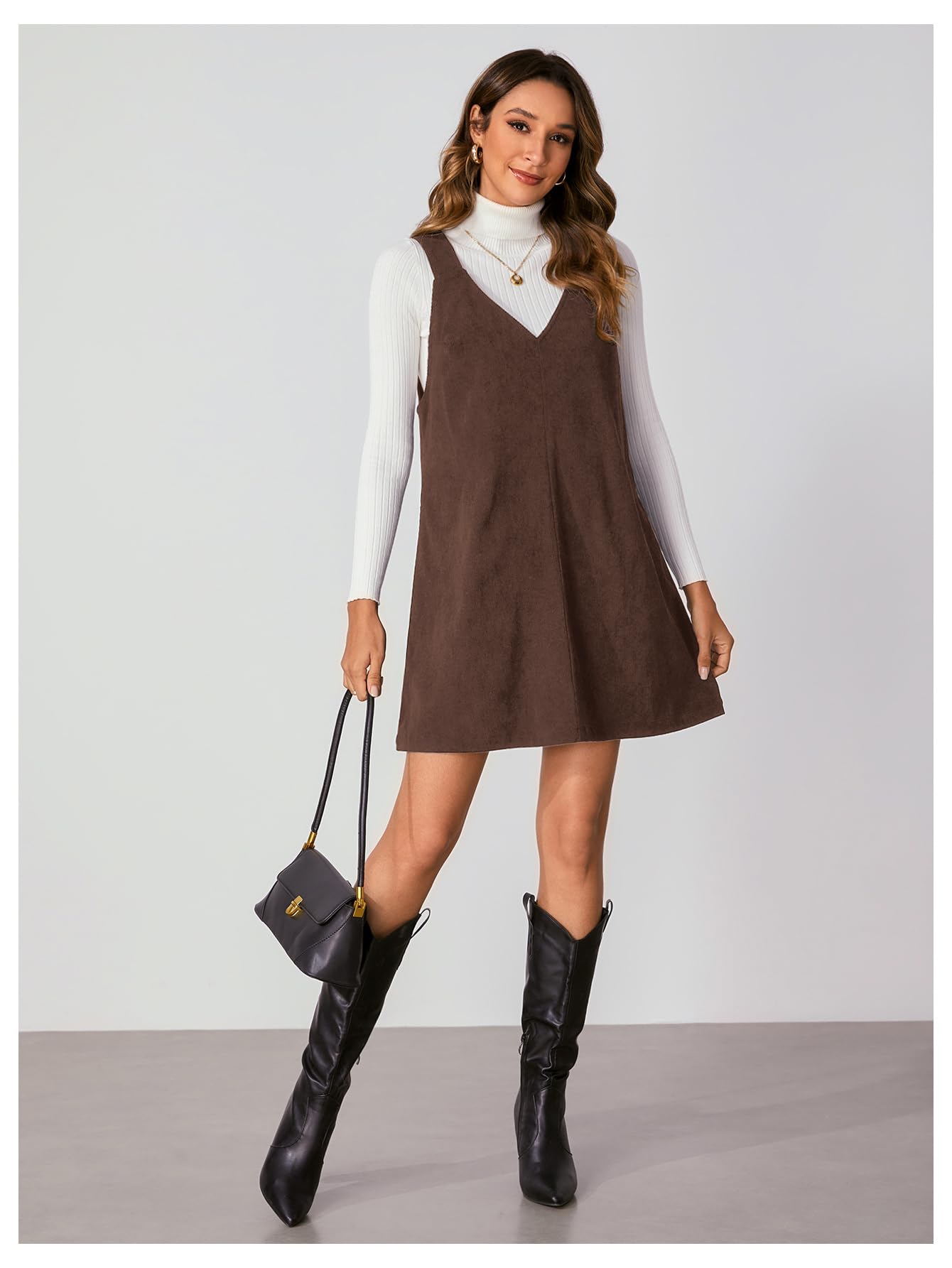 WomenS V Neck Corduroy Pinafore Overall Mini Dress