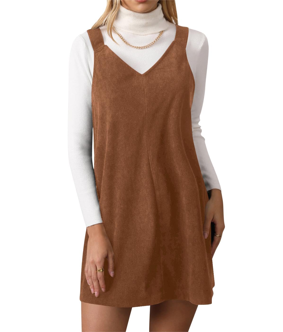 WomenS V Neck Corduroy Pinafore Overall Mini Dress