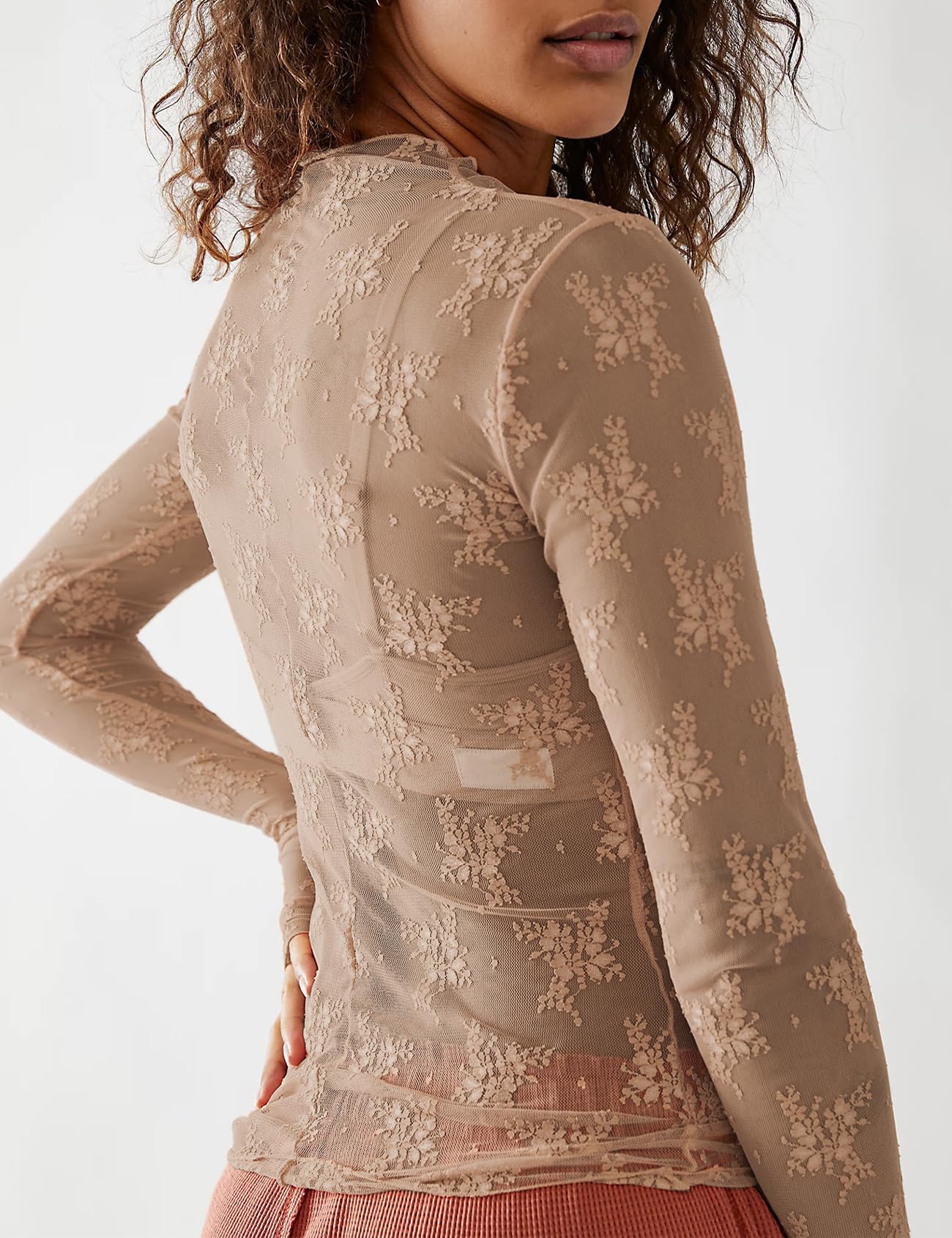 Women's Sexy Long Sleeve Mock Neck Lace Floral Lace Tops