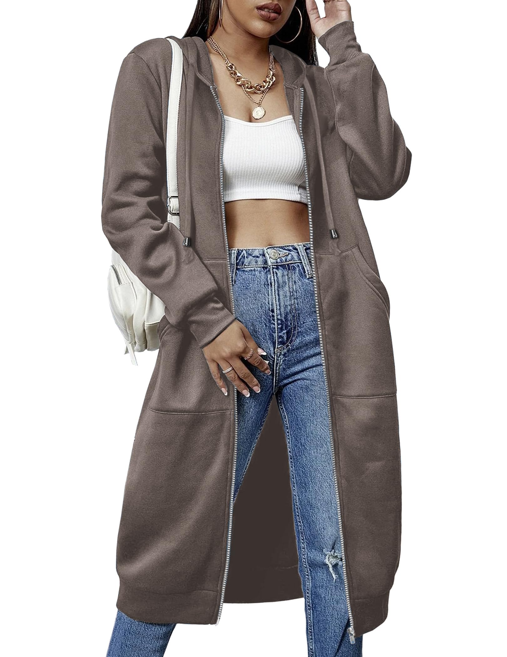 Womens Casual Zip up Fleece Hoodies Long Hoodie Jacket