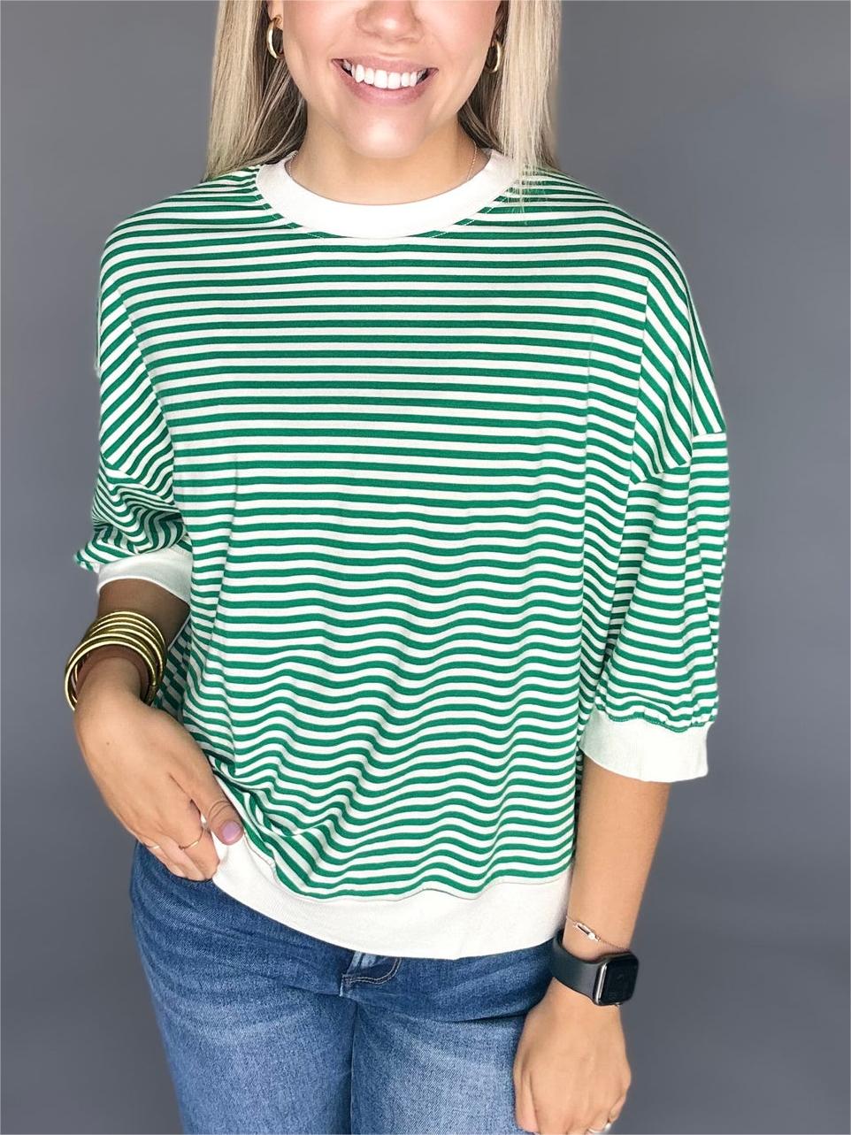 Women's Casual Crew Neck Stripe Short Sleeve Top🔥Buy 2 Free Shipping