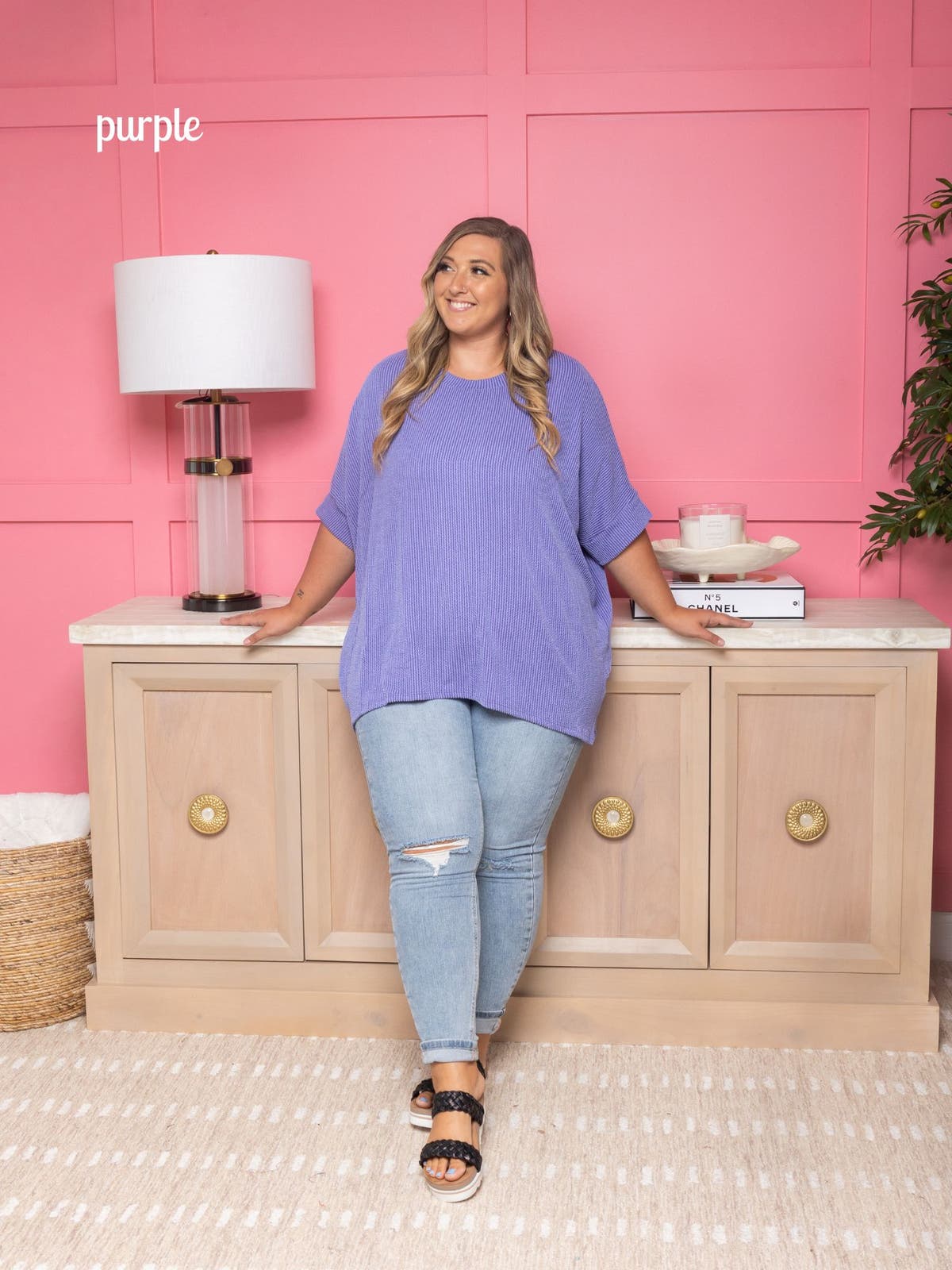 Women's Raised Rib Design Oversized Dolman Top