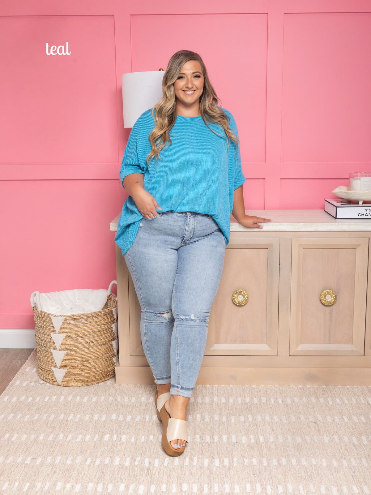 Women's Raised Rib Design Oversized Dolman Top