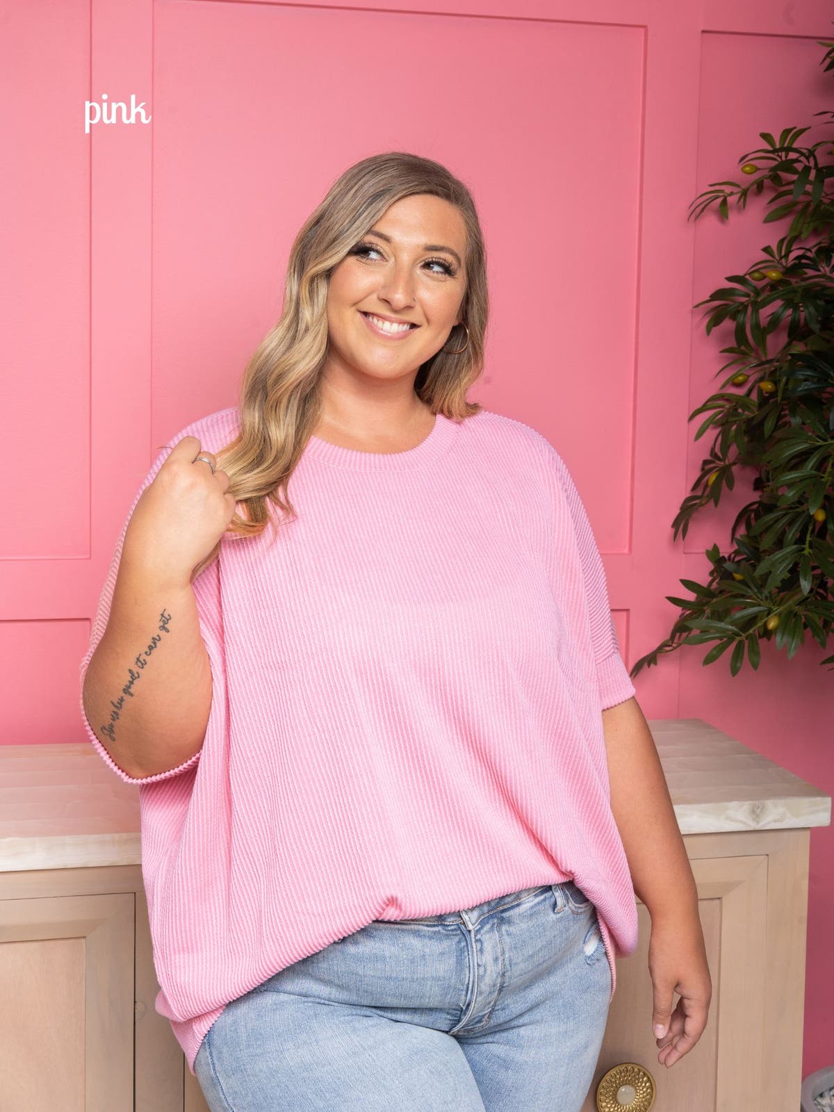 Women's Raised Rib Design Oversized Dolman Top