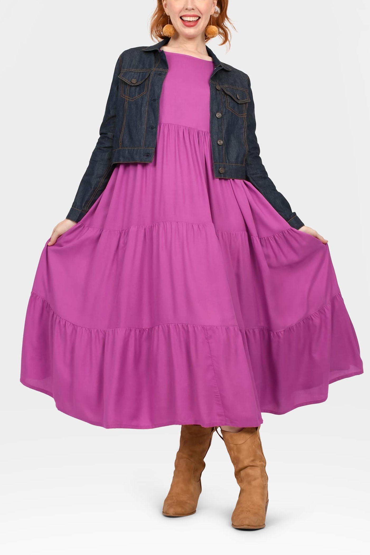 Crew Neck Long Sleeve Layered Maxi Dress