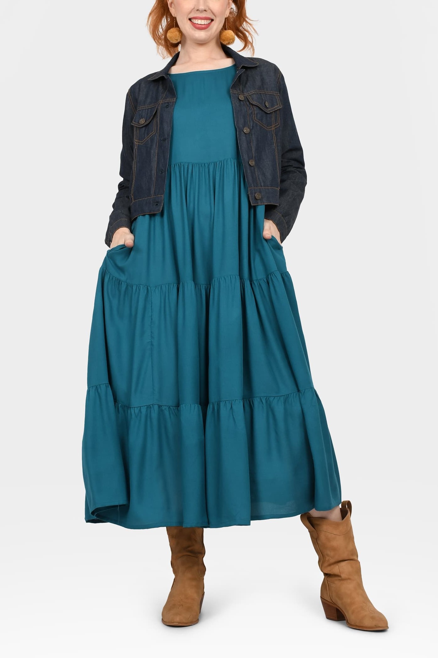 Crew Neck Long Sleeve Layered Maxi Dress