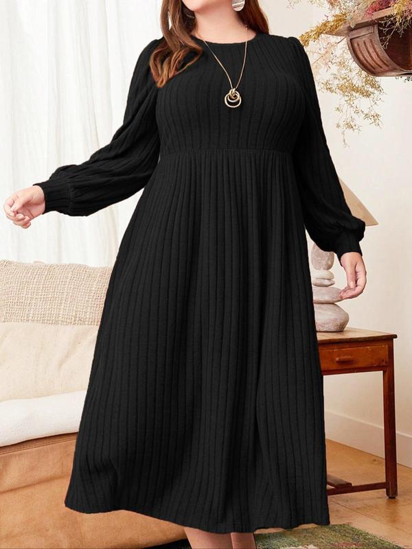 Plus Size Solid Color Bishop Sleeve A Line Dress