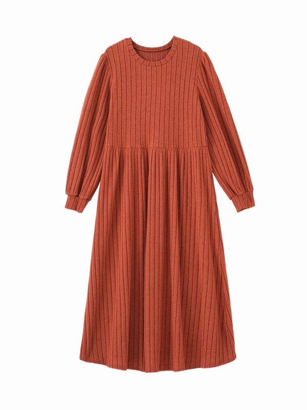 Plus Size Solid Color Bishop Sleeve A Line Dress