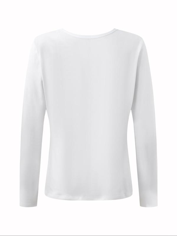 Women's Soild Long Sleeve Cotton Crewneck Basic Tee