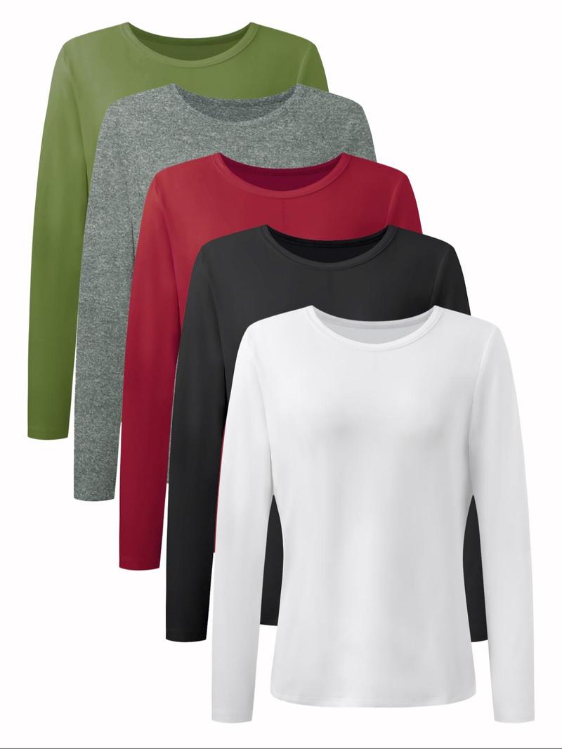 Women's Soild Long Sleeve Cotton Crewneck Basic Tee