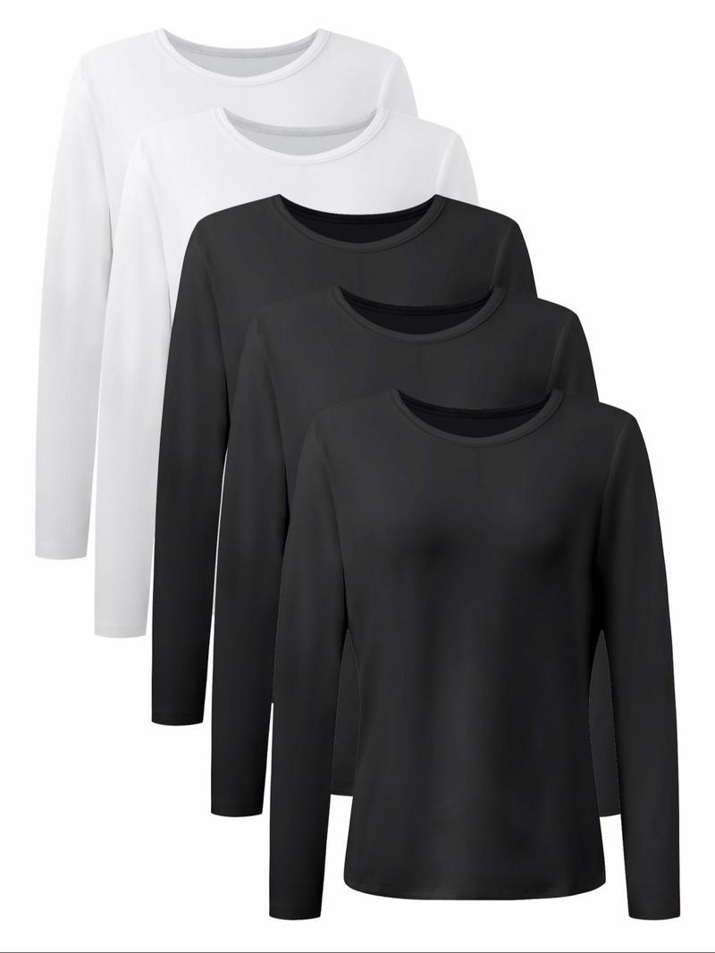 Women's Soild Long Sleeve Cotton Crewneck Basic Tee
