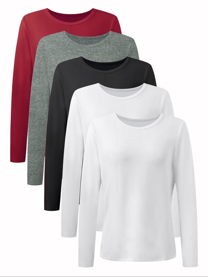 Women's Soild Long Sleeve Cotton Crewneck Basic Tee