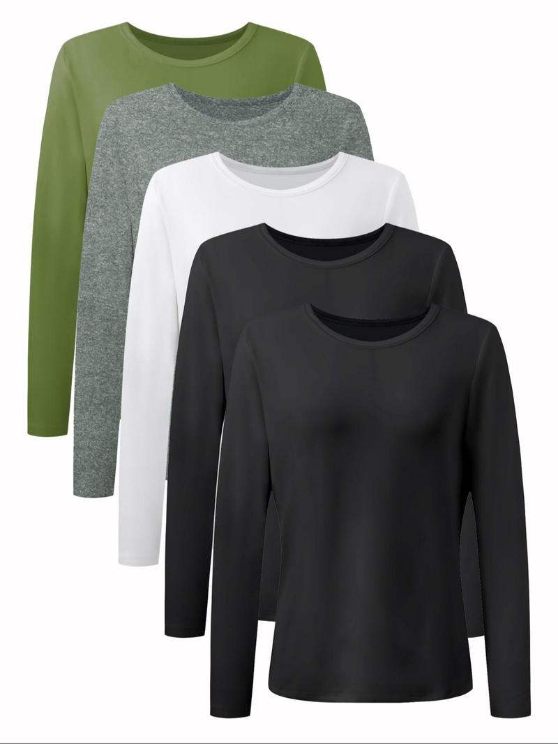 Women's Soild Long Sleeve Cotton Crewneck Basic Tee