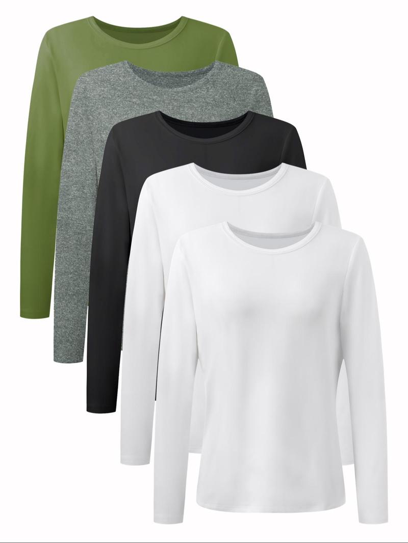 Women's Soild Long Sleeve Cotton Crewneck Basic Tee