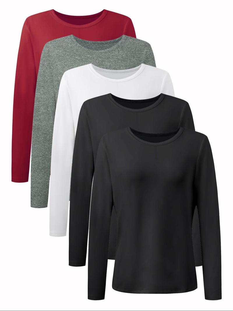 Women's Soild Long Sleeve Cotton Crewneck Basic Tee