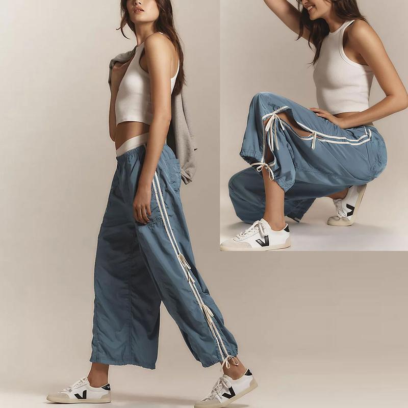 Women's Parachute Pants Elastic High Waist Full Twist Hiking Cargo Pants