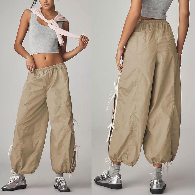 Women's Parachute Pants Elastic High Waist Full Twist Hiking Cargo Pants