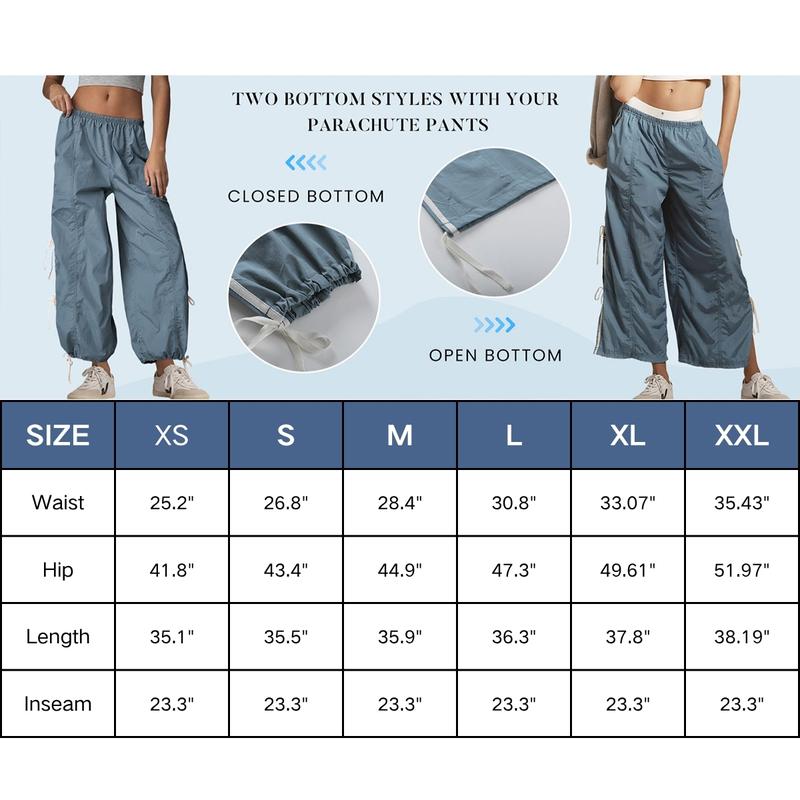 Women's Parachute Pants Elastic High Waist Full Twist Hiking Cargo Pants