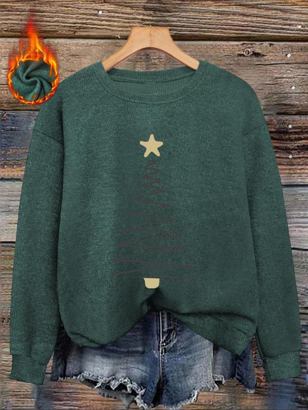 🎄🎊Christmas line Christmas tree print comfortable round neck  sweater tops