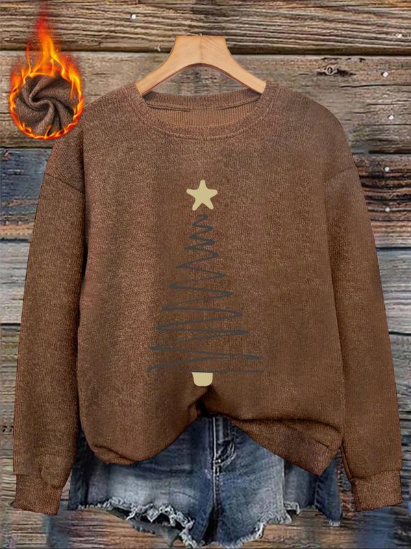 🎄🎊Christmas line Christmas tree print comfortable round neck  sweater tops