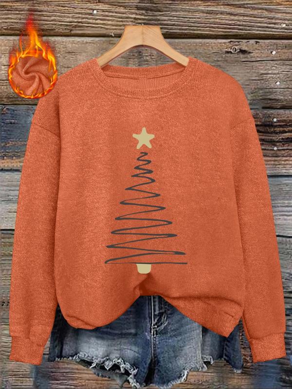🎄🎊Christmas line Christmas tree print comfortable round neck  sweater tops