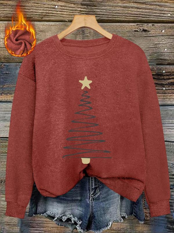 🎄🎊Christmas line Christmas tree print comfortable round neck  sweater tops