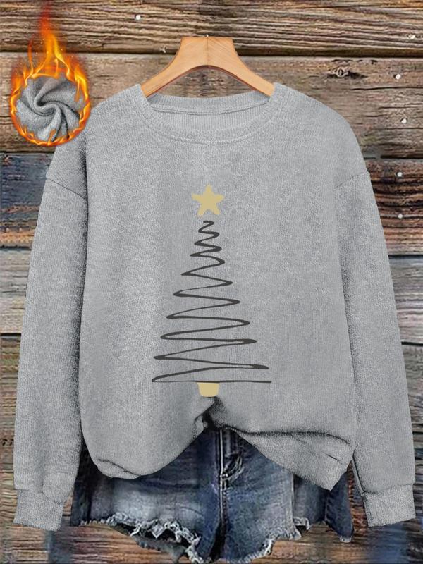 🎄🎊Christmas line Christmas tree print comfortable round neck  sweater tops