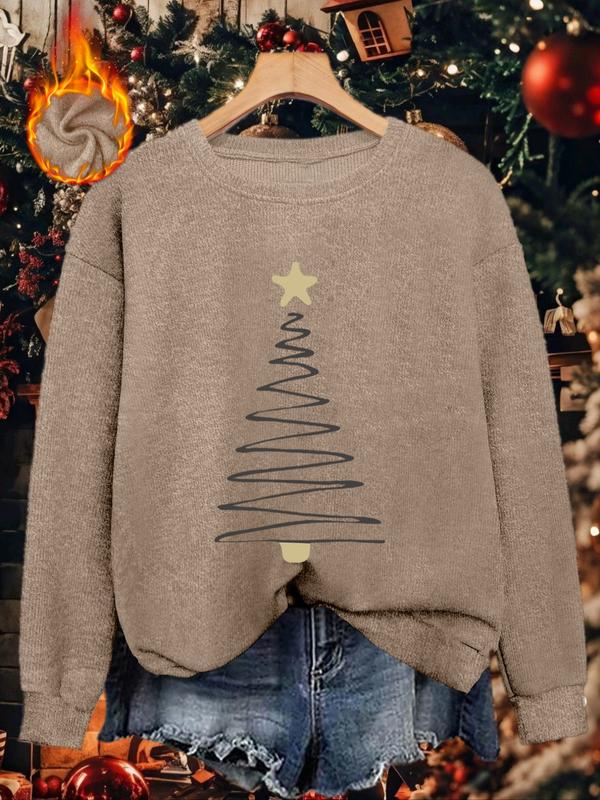 🎄🎊Christmas line Christmas tree print comfortable round neck  sweater tops