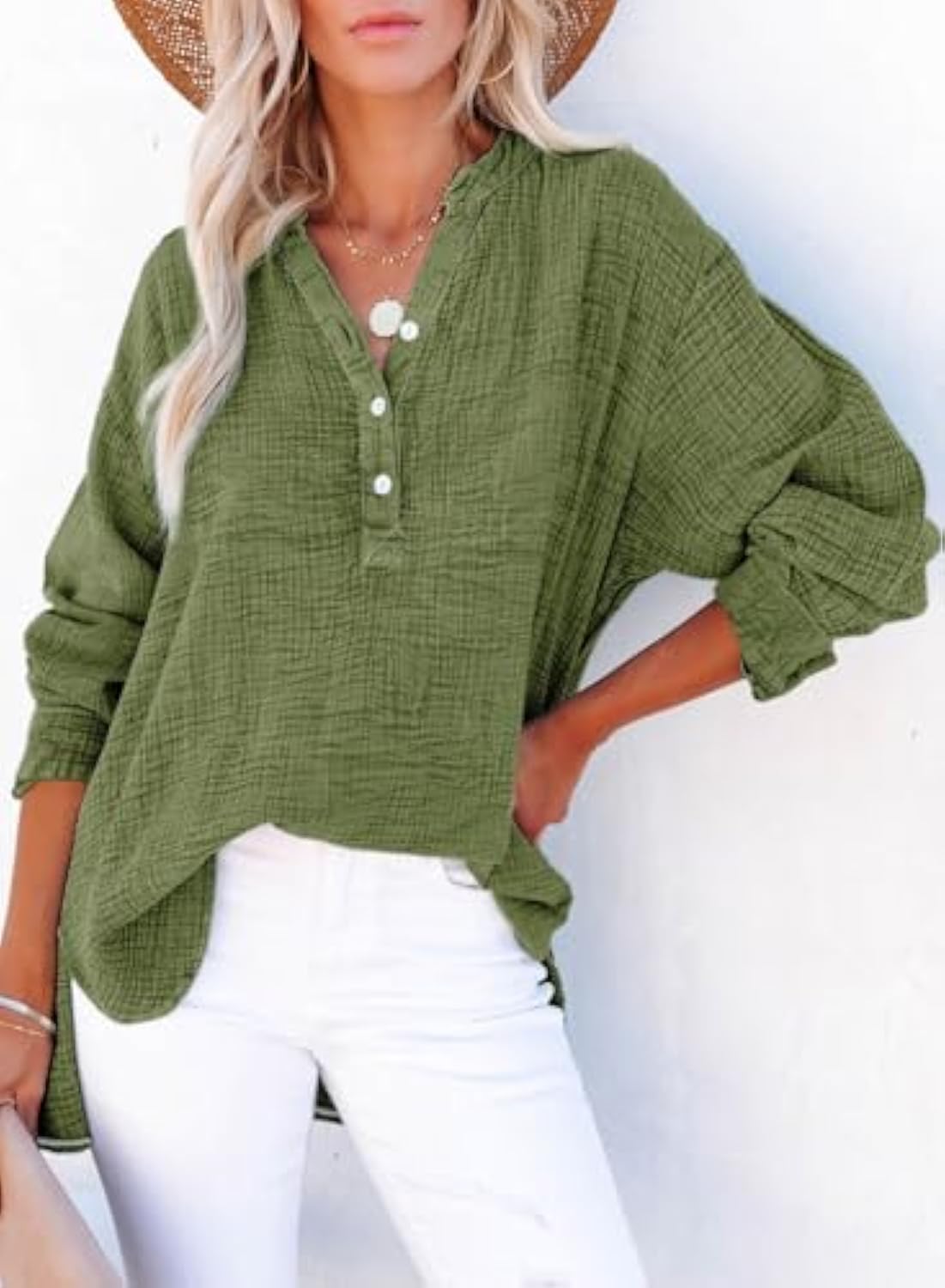 Womens Casual Button V Neck Oversized Shirts (BUY 2 FREE SHIPPING)