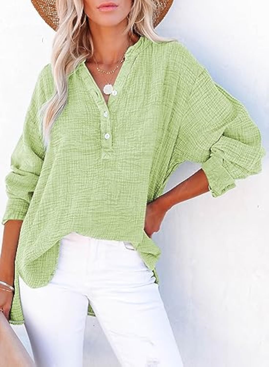 Womens Casual Button V Neck Oversized Shirts (BUY 2 FREE SHIPPING)