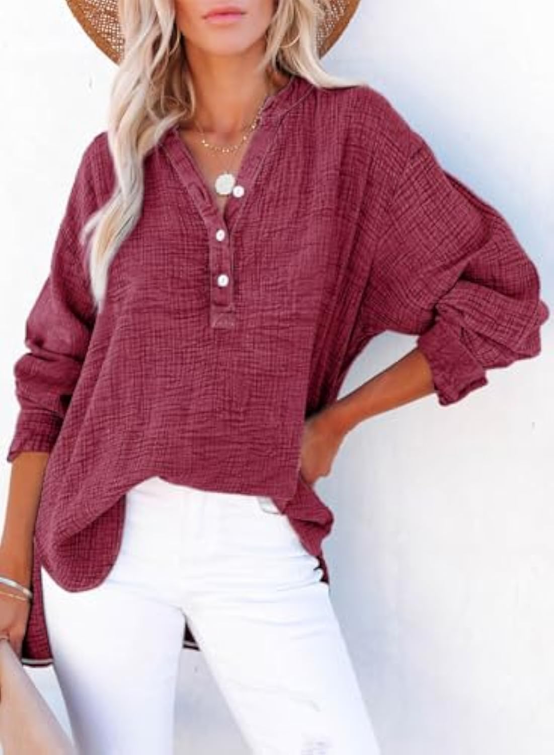 Womens Casual Button V Neck Oversized Shirts (BUY 2 FREE SHIPPING)