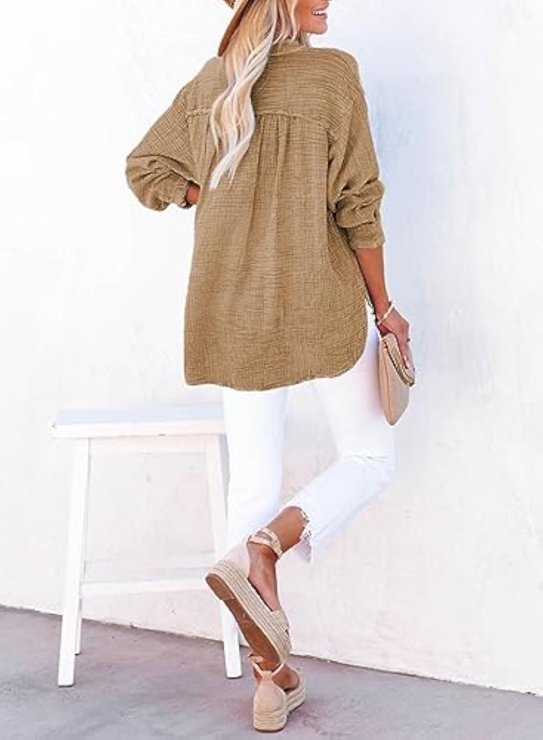 Womens Casual Button V Neck Oversized Shirts (BUY 2 FREE SHIPPING)