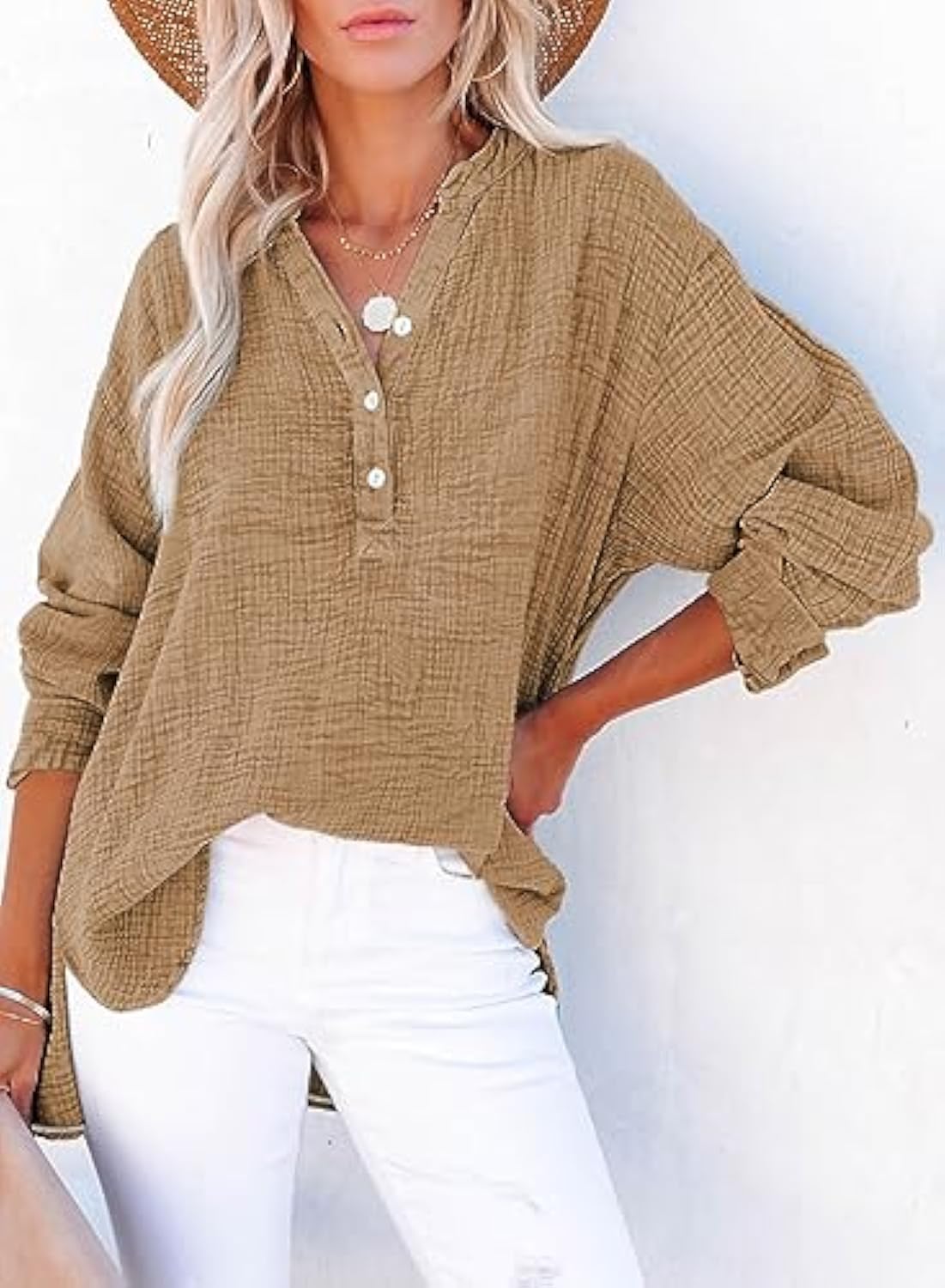 Womens Casual Button V Neck Oversized Shirts (BUY 2 FREE SHIPPING)