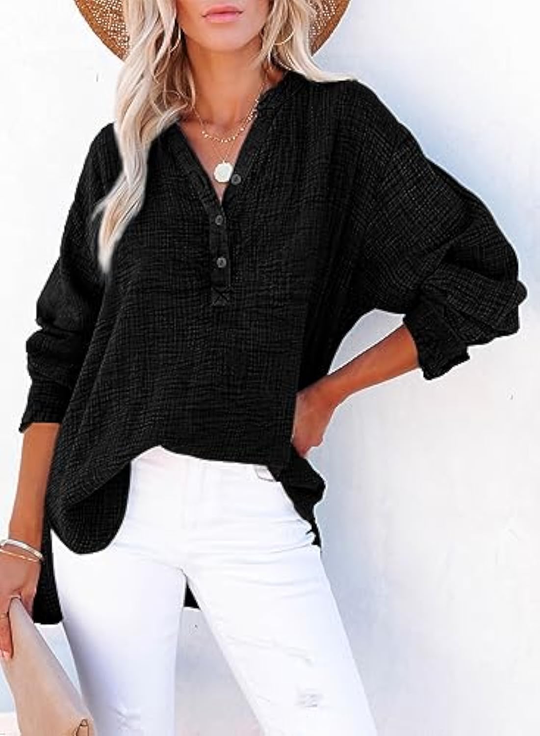 Womens Casual Button V Neck Oversized Shirts (BUY 2 FREE SHIPPING)