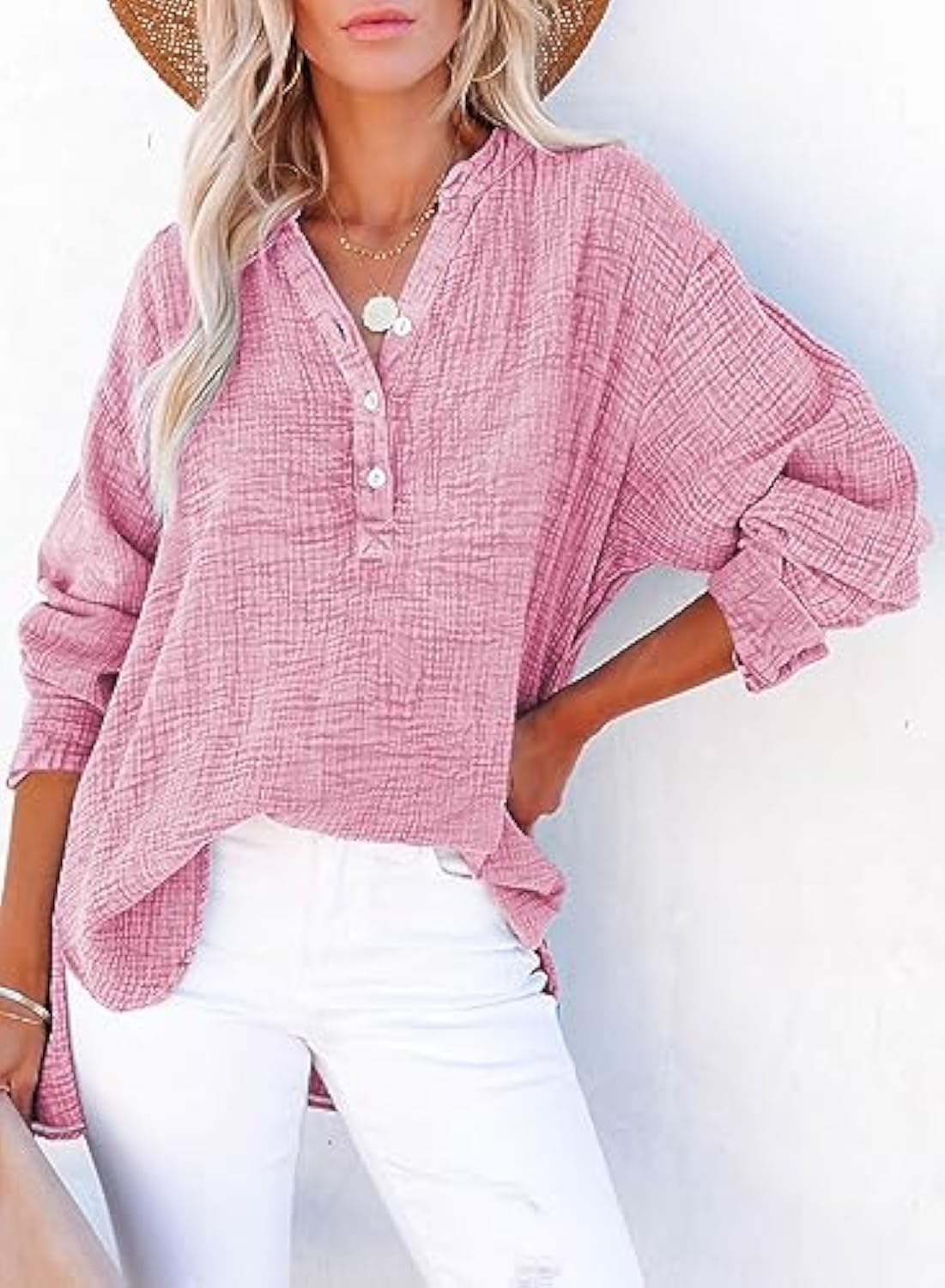 Womens Casual Button V Neck Oversized Shirts (BUY 2 FREE SHIPPING)