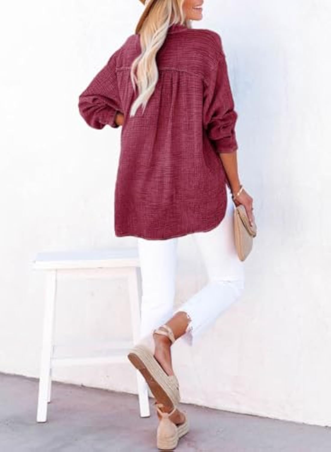 Womens Casual Button V Neck Oversized Shirts (BUY 2 FREE SHIPPING)