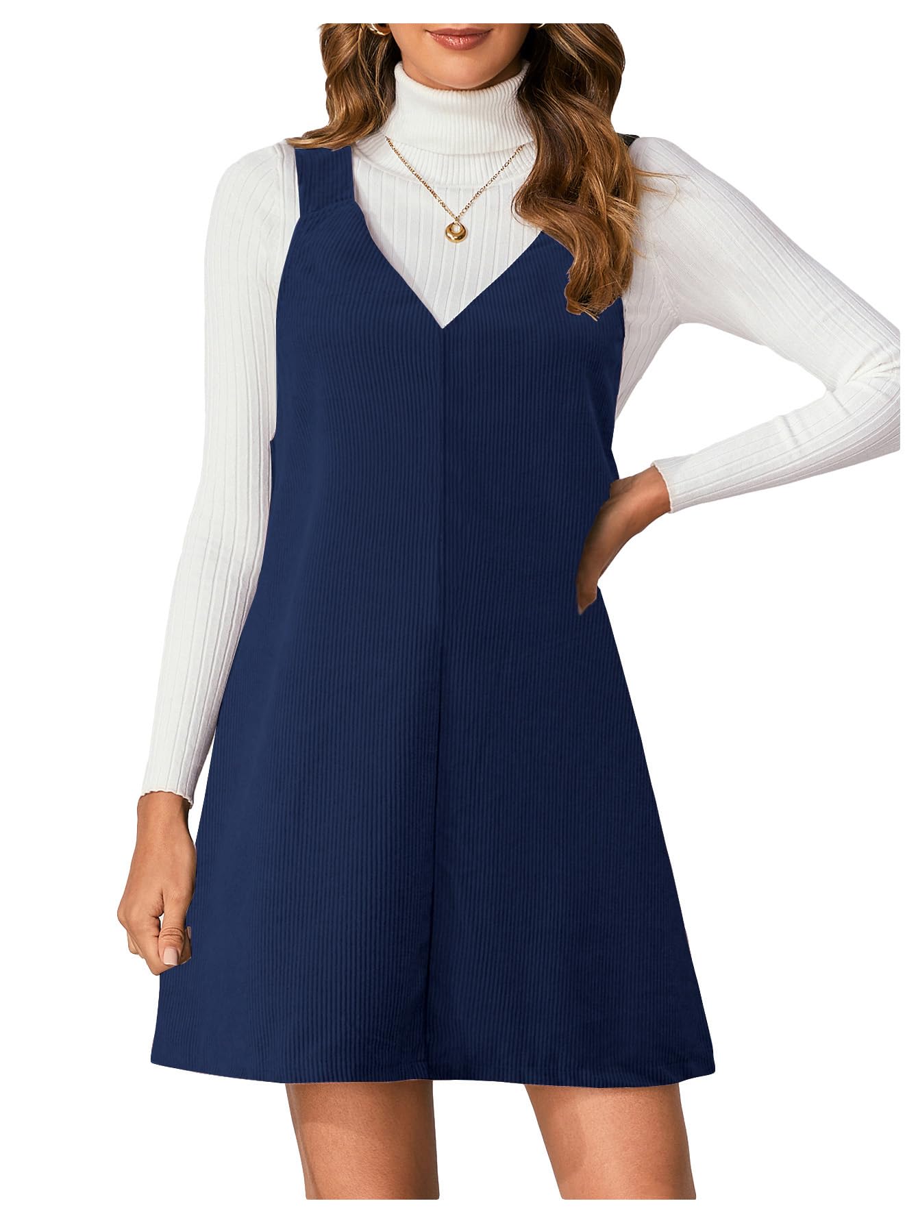 WomenS V Neck Corduroy Pinafore Overall Mini Dress