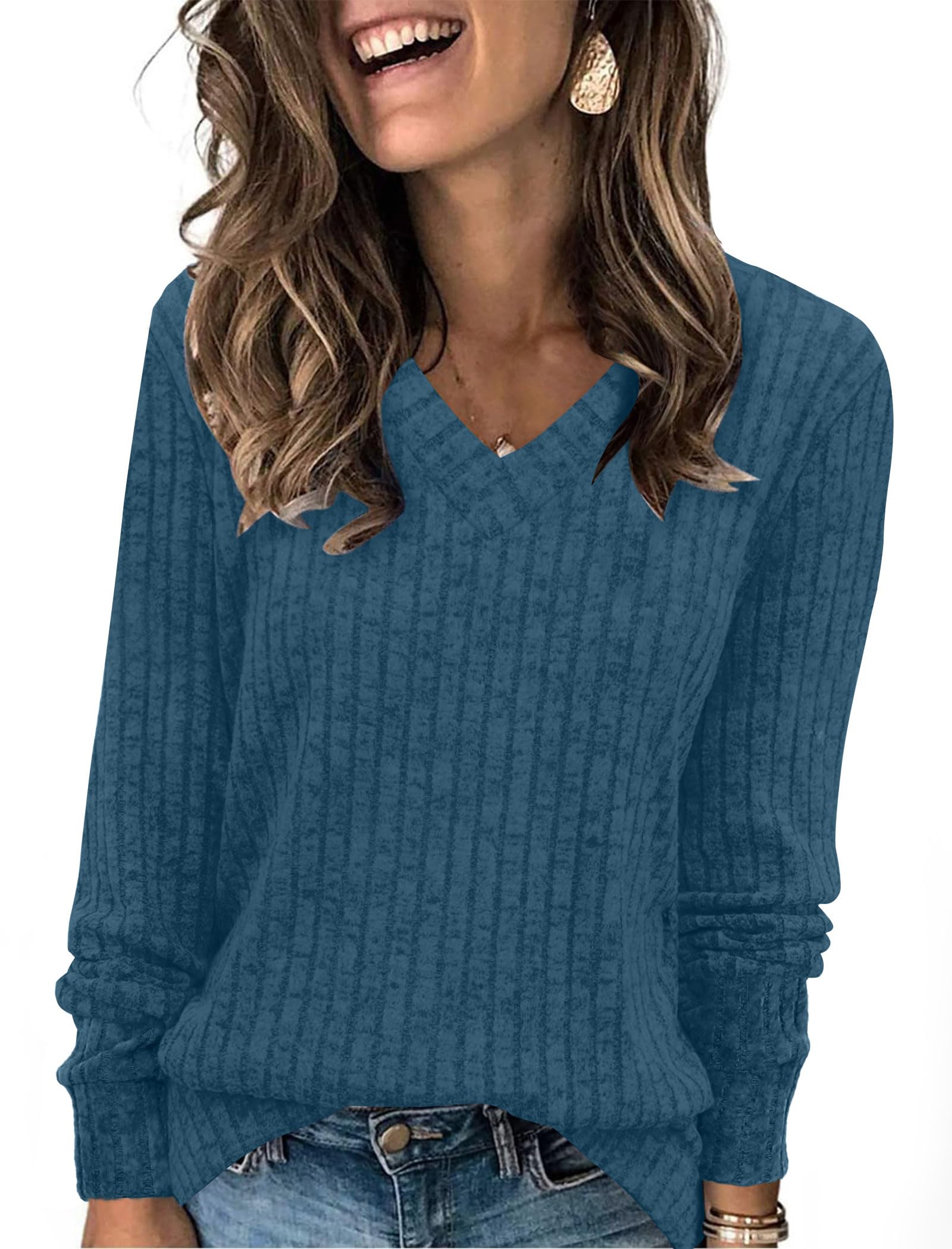 Women's Casual Fall V Neck Lightweight Tunic Sweaters 