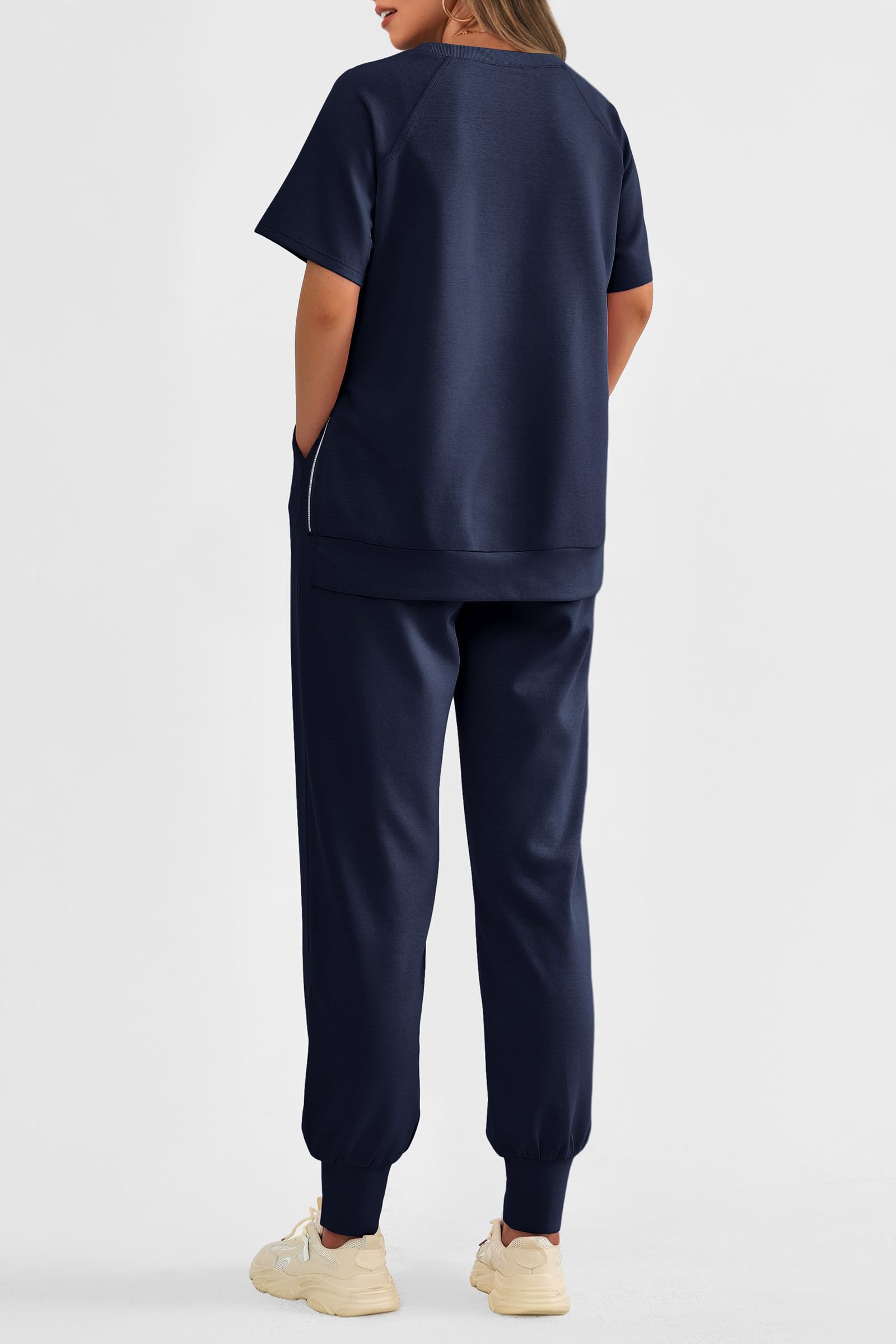 Women's Casual Short Sleeve Tops High Waisted Sweatpants Set