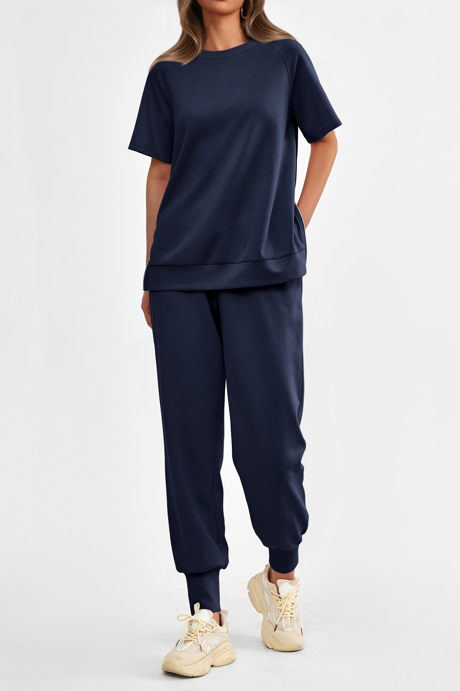 Women's Casual Short Sleeve Tops High Waisted Sweatpants Set