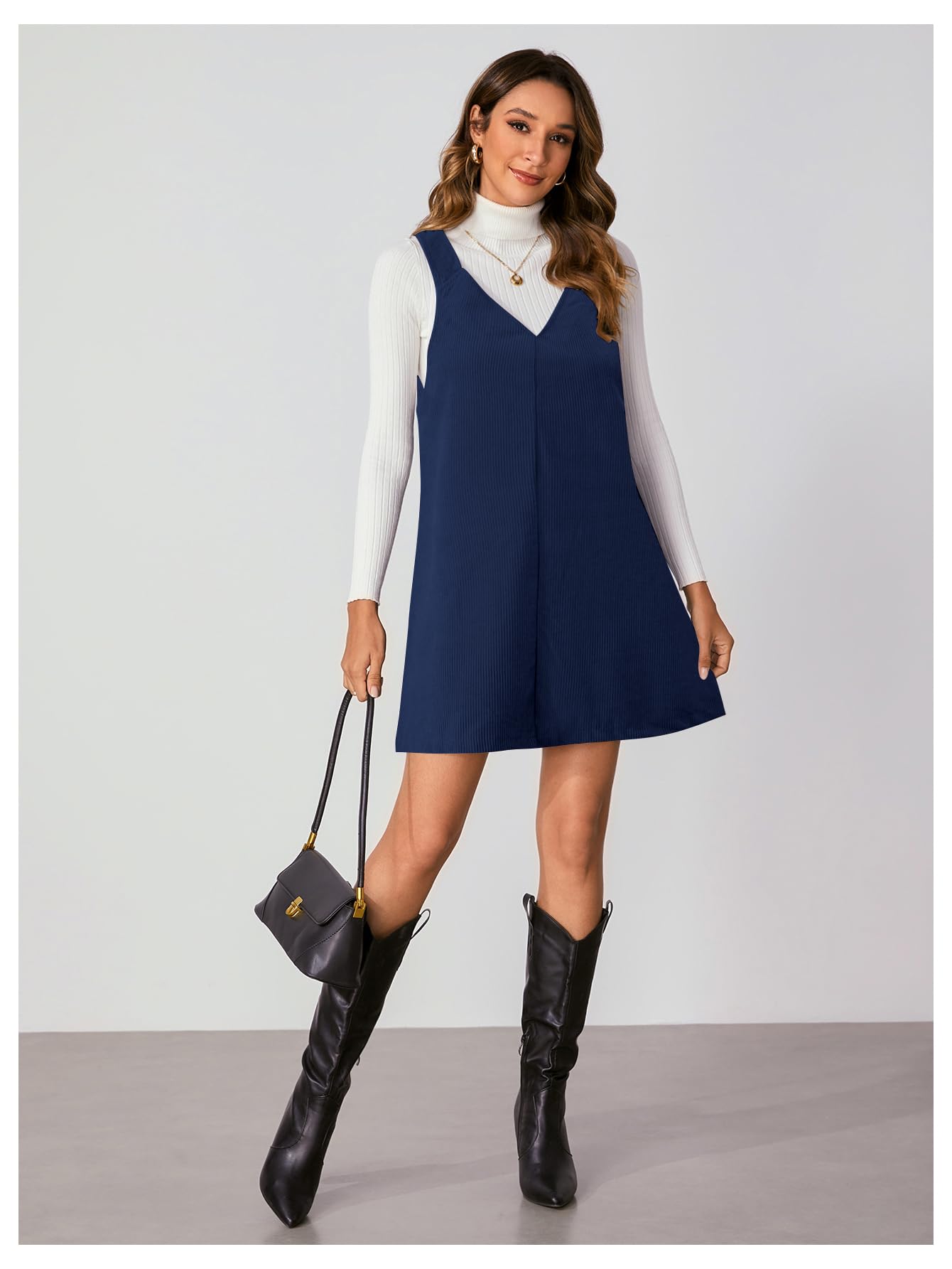 WomenS V Neck Corduroy Pinafore Overall Mini Dress