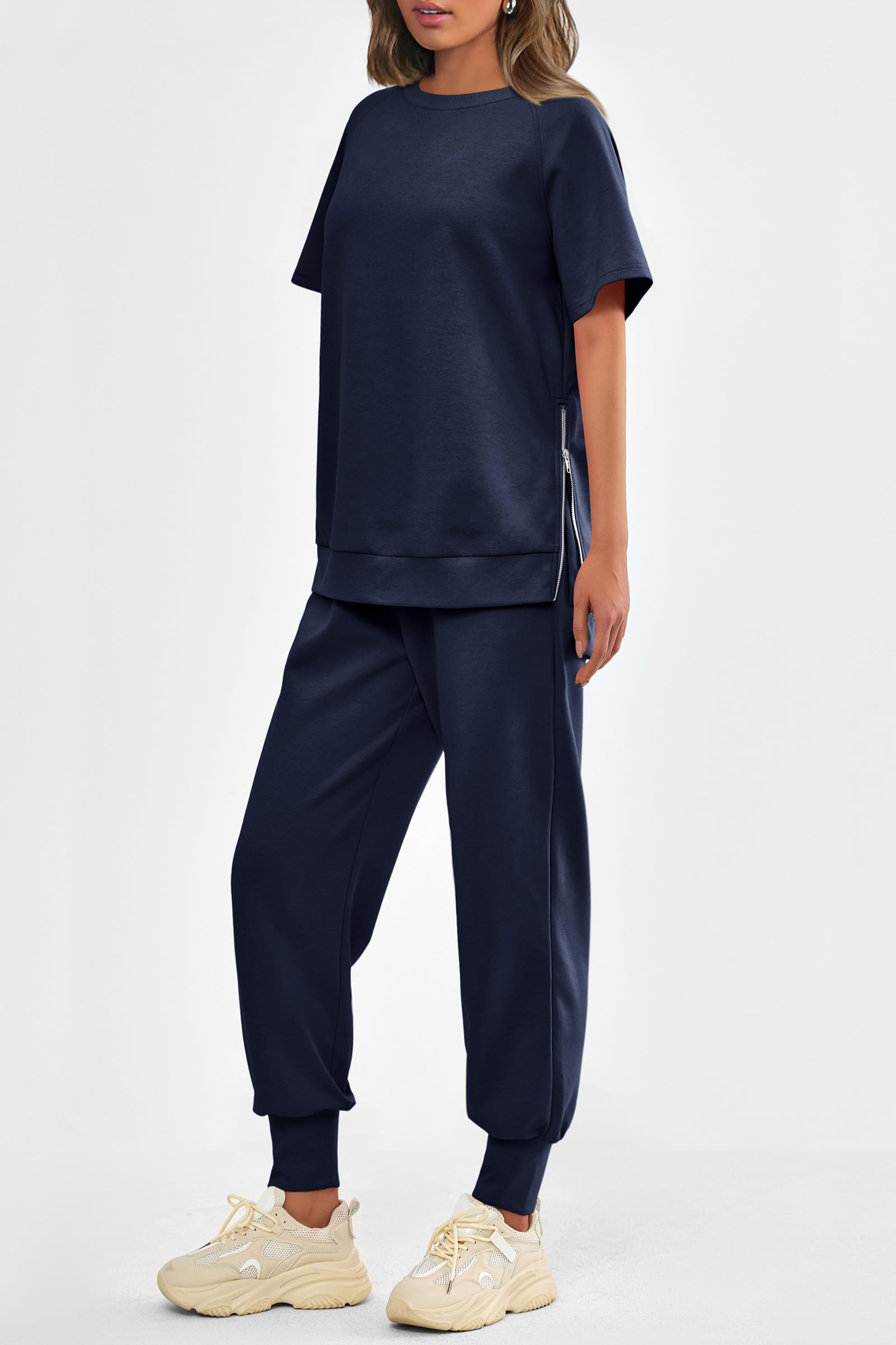 Women's Casual Short Sleeve Tops High Waisted Sweatpants Set