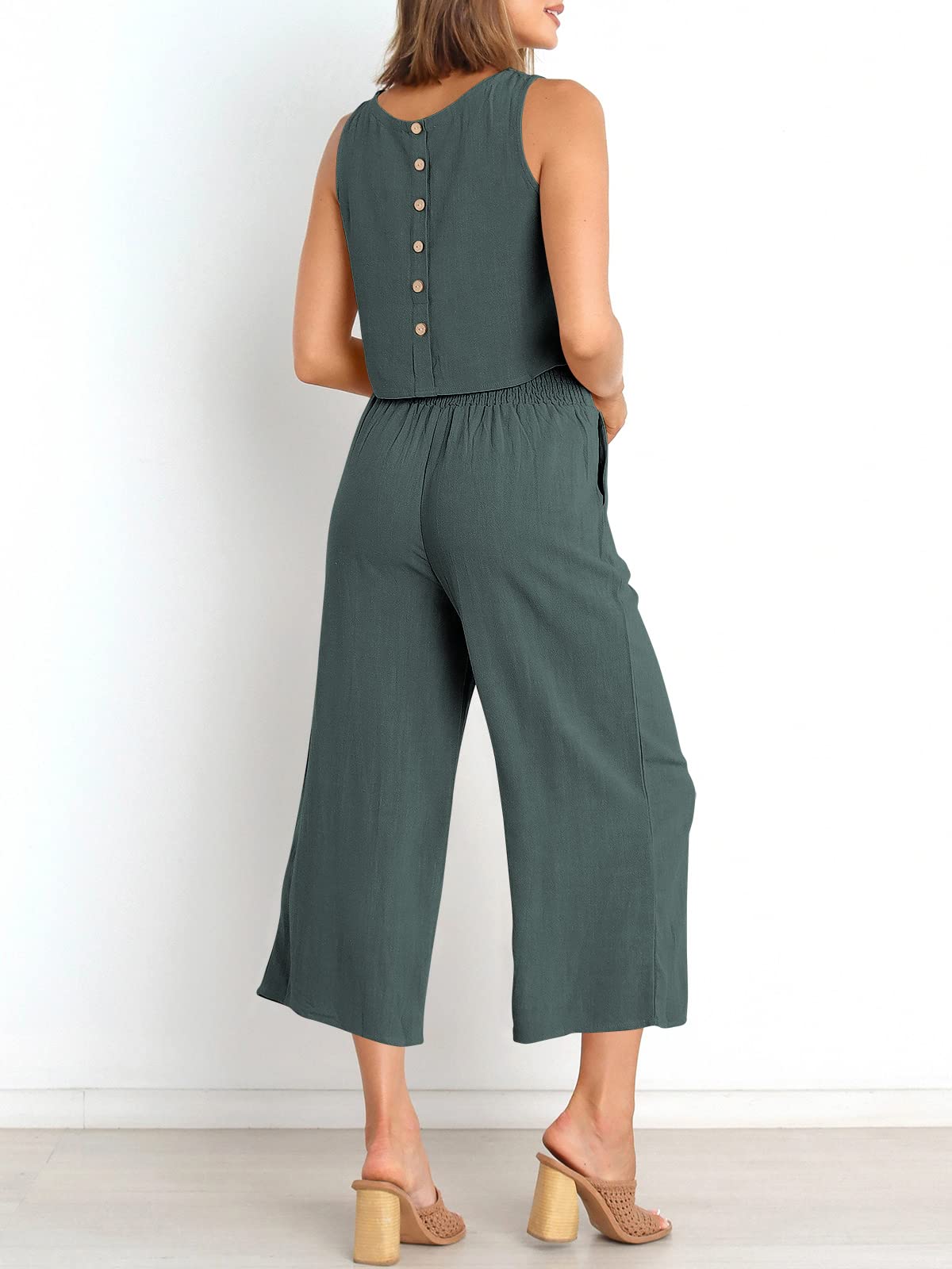 Sleeveless Tank Wide Leg Pants With Pockets-hivebabe.com