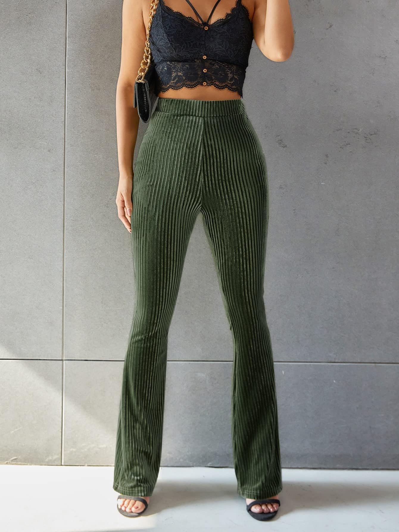 Women's Velvet Elastic Waist Flare Leg Palazzo Long Pants Trousers