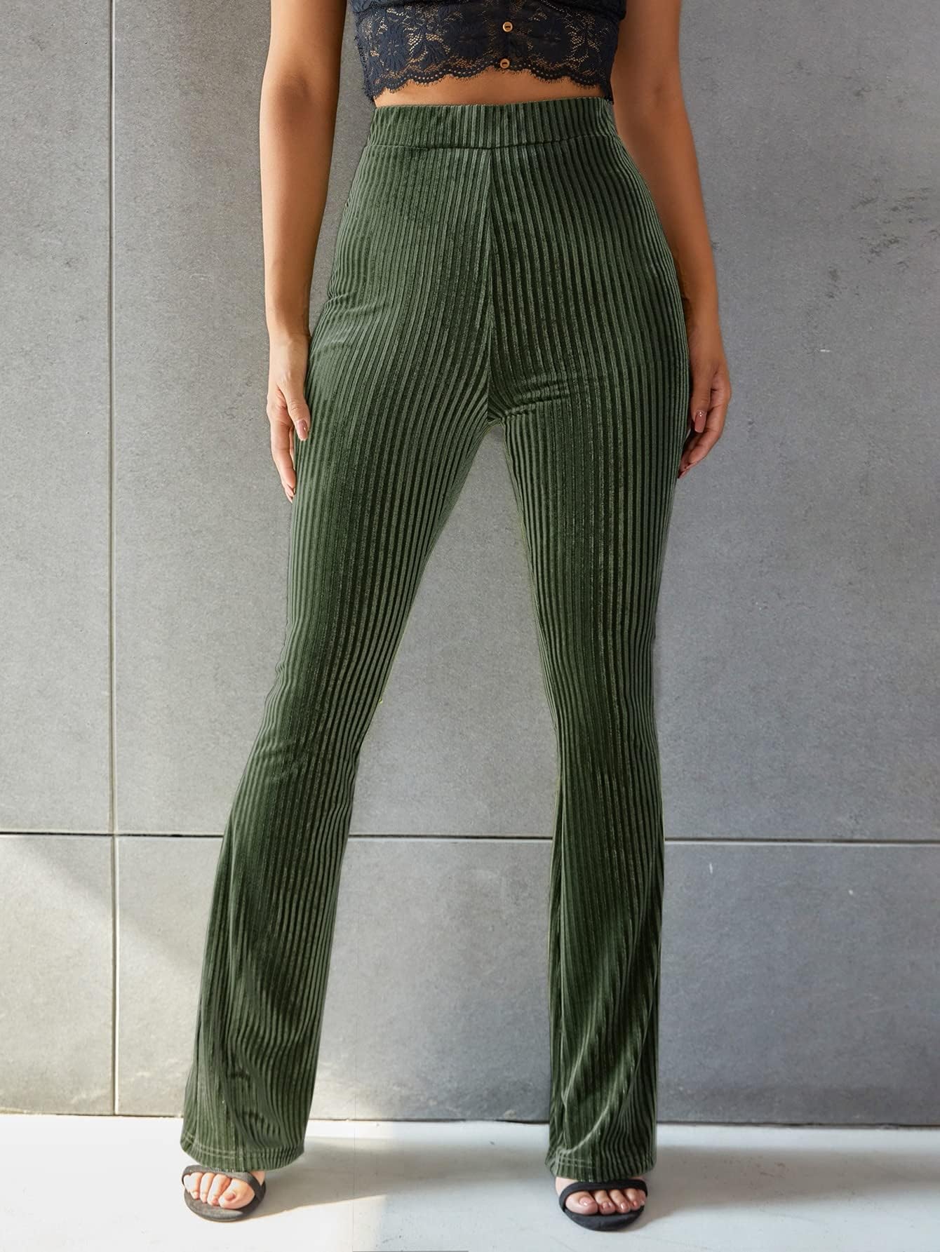 Women's Velvet Elastic Waist Flare Leg Palazzo Long Pants Trousers