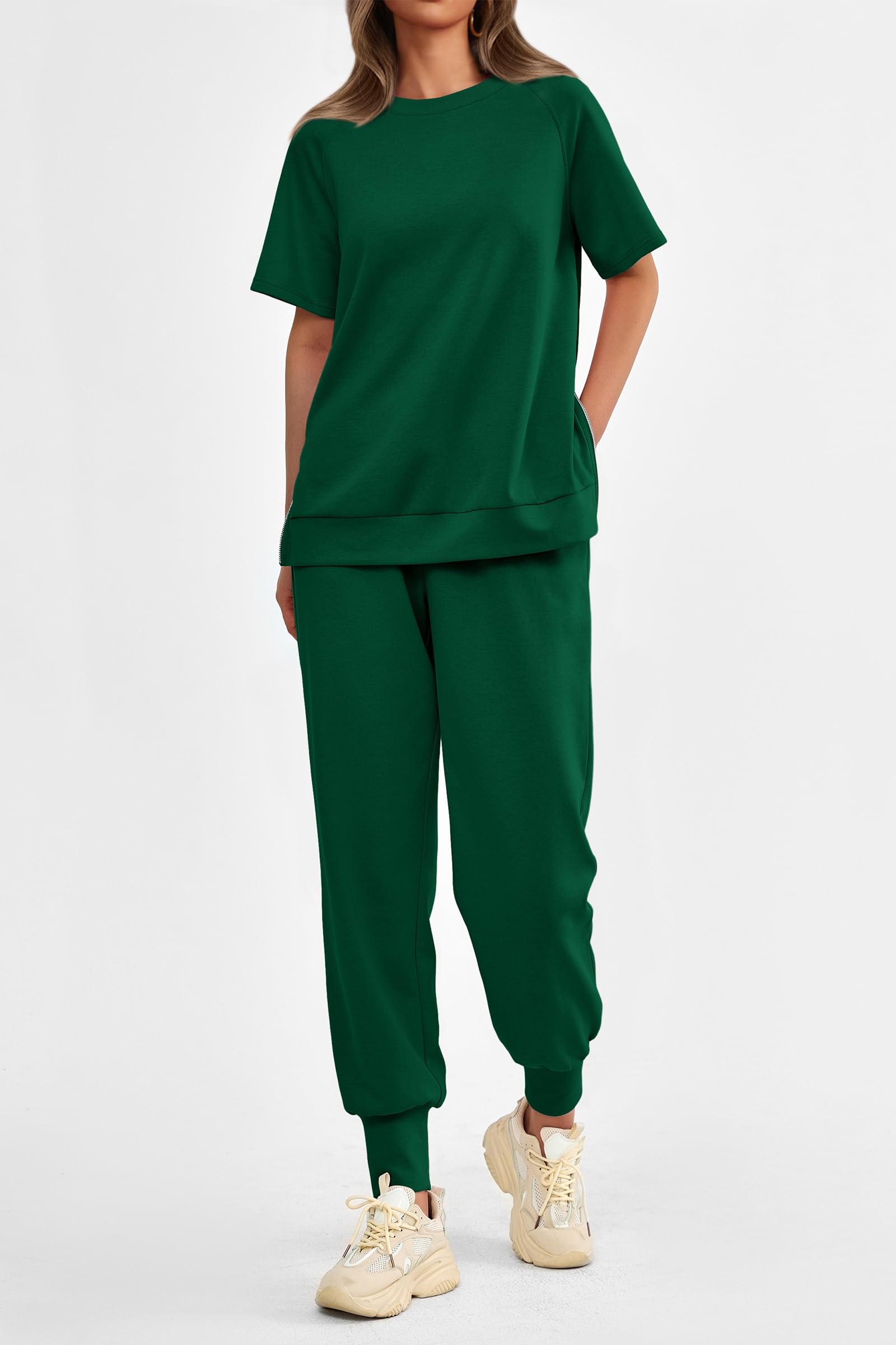 Women's Casual Short Sleeve Tops High Waisted Sweatpants Set