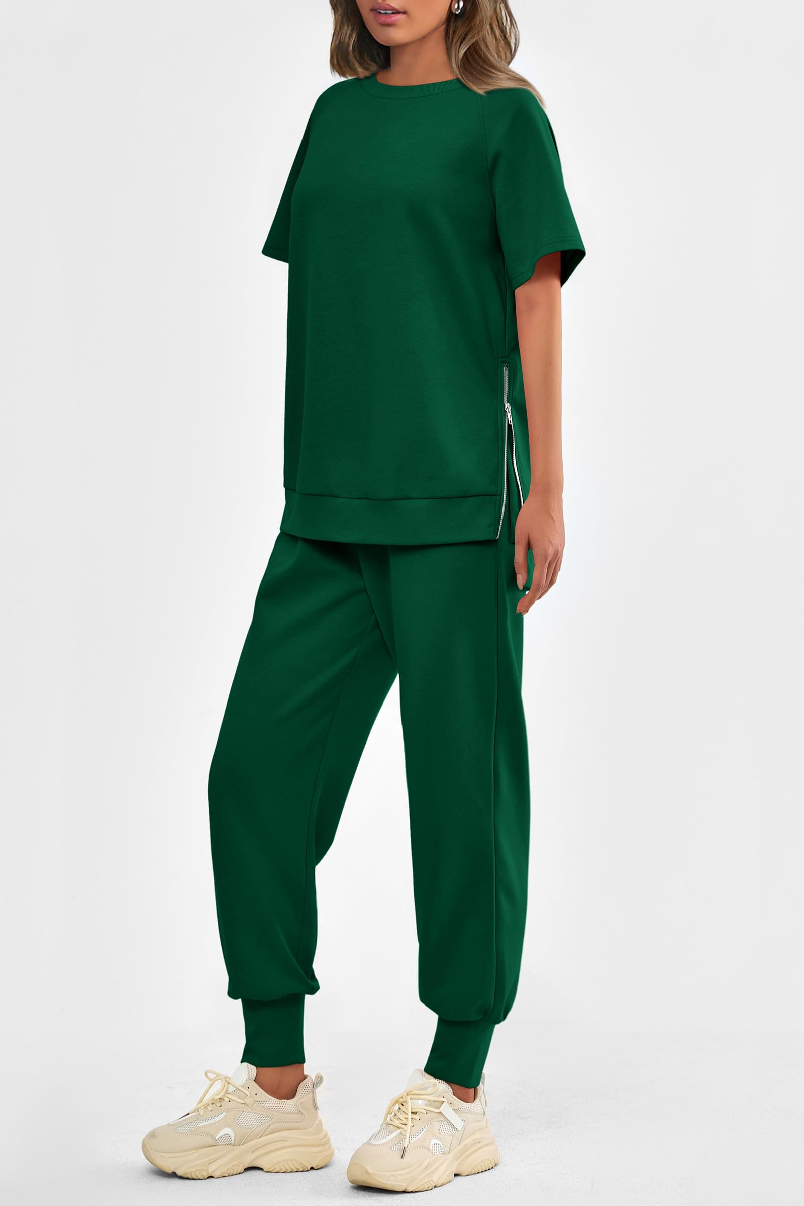 Women's Casual Short Sleeve Tops High Waisted Sweatpants Set