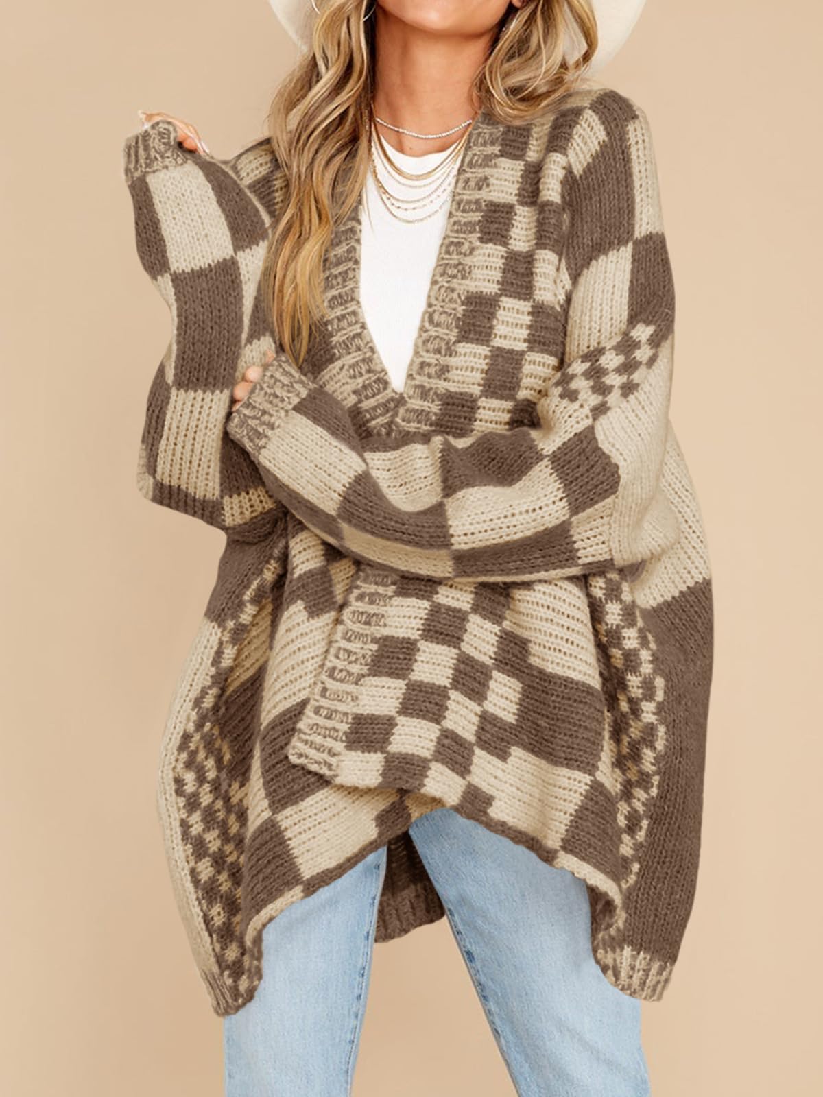 Cozy Checkered Knit Cardigan 