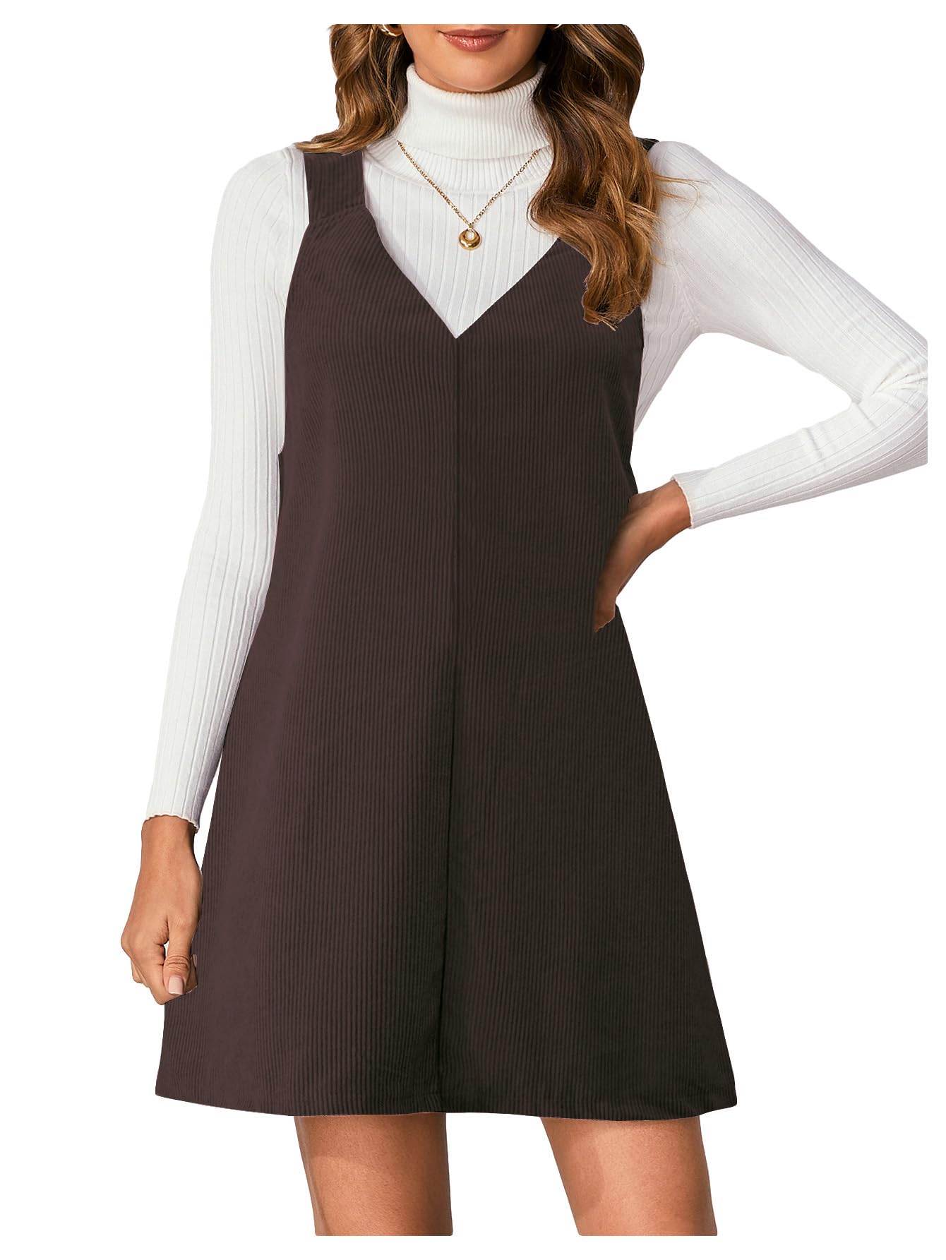 WomenS V Neck Corduroy Pinafore Overall Mini Dress